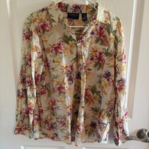 Liz Claiborne Liz Sport Floral Button Down Vintage Shirt Size Petite Medium